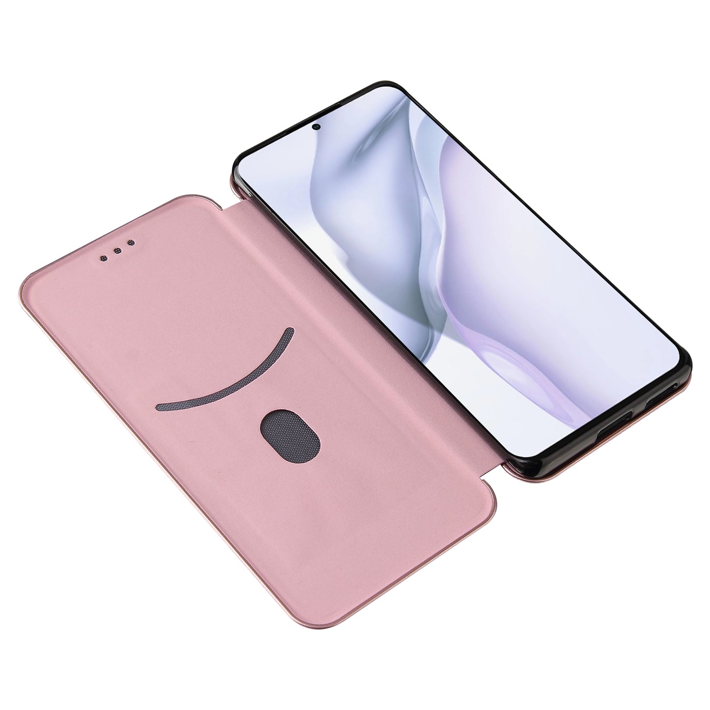 For Huawei P50 Pro Auto-absorbed Leather Cover Carbon Fiber Texture, with Detachable Ring Kickstand Strap