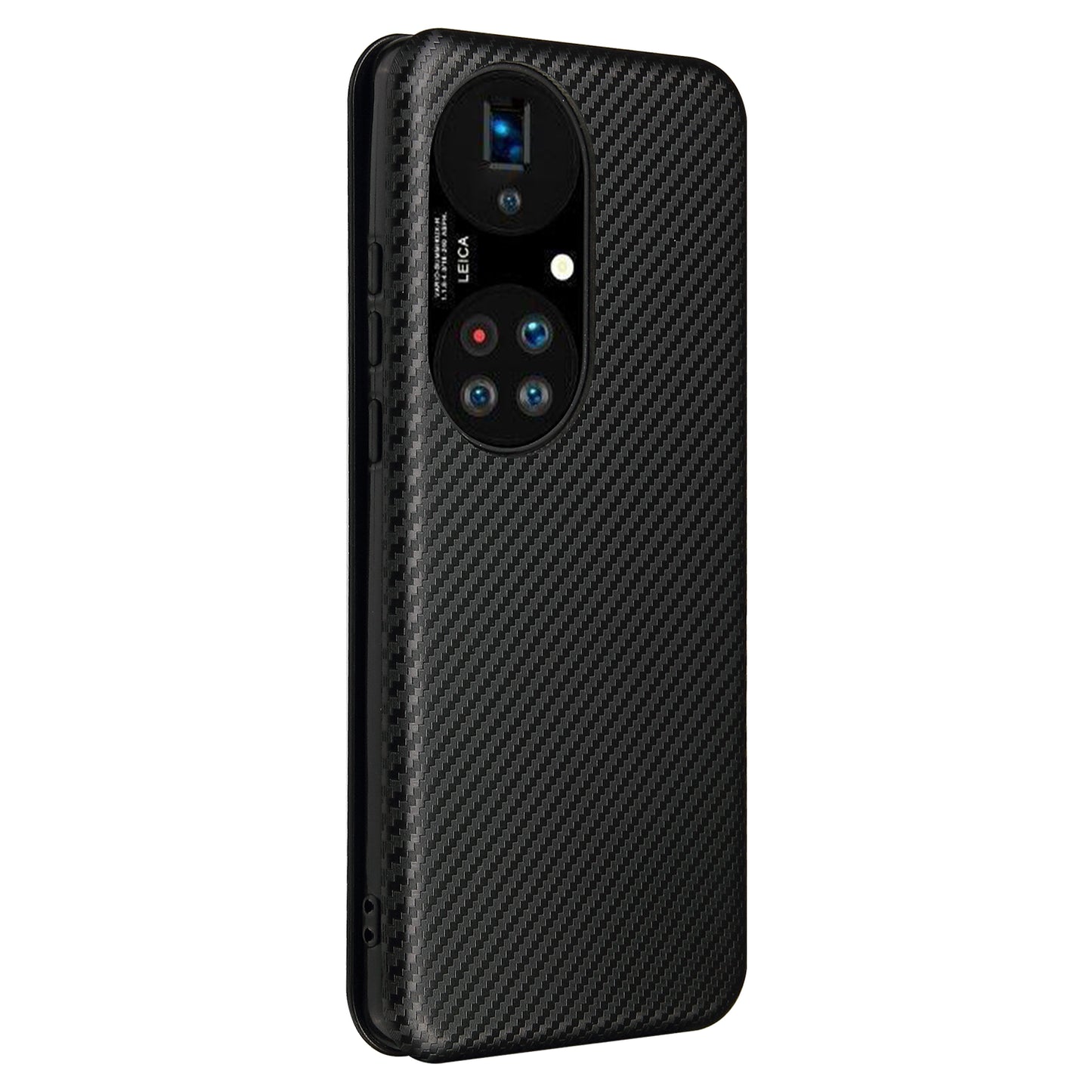 For Huawei P50 Pro Auto-absorbed Leather Cover Carbon Fiber Texture, with Detachable Ring Kickstand Strap