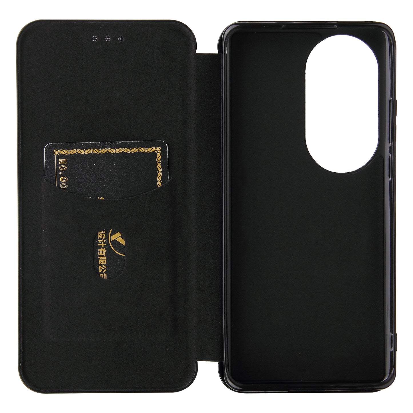 For Huawei P50 Pro Auto-absorbed Leather Cover Carbon Fiber Texture, with Detachable Ring Kickstand Strap