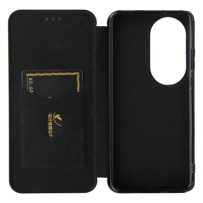 For Huawei P50 Pro Auto-absorbed Leather Cover Carbon Fiber Texture, with Detachable Ring Kickstand Strap