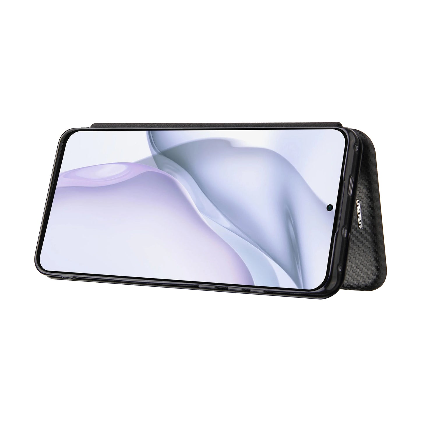For Huawei P50 Pro Auto-absorbed Leather Cover Carbon Fiber Texture, with Detachable Ring Kickstand Strap