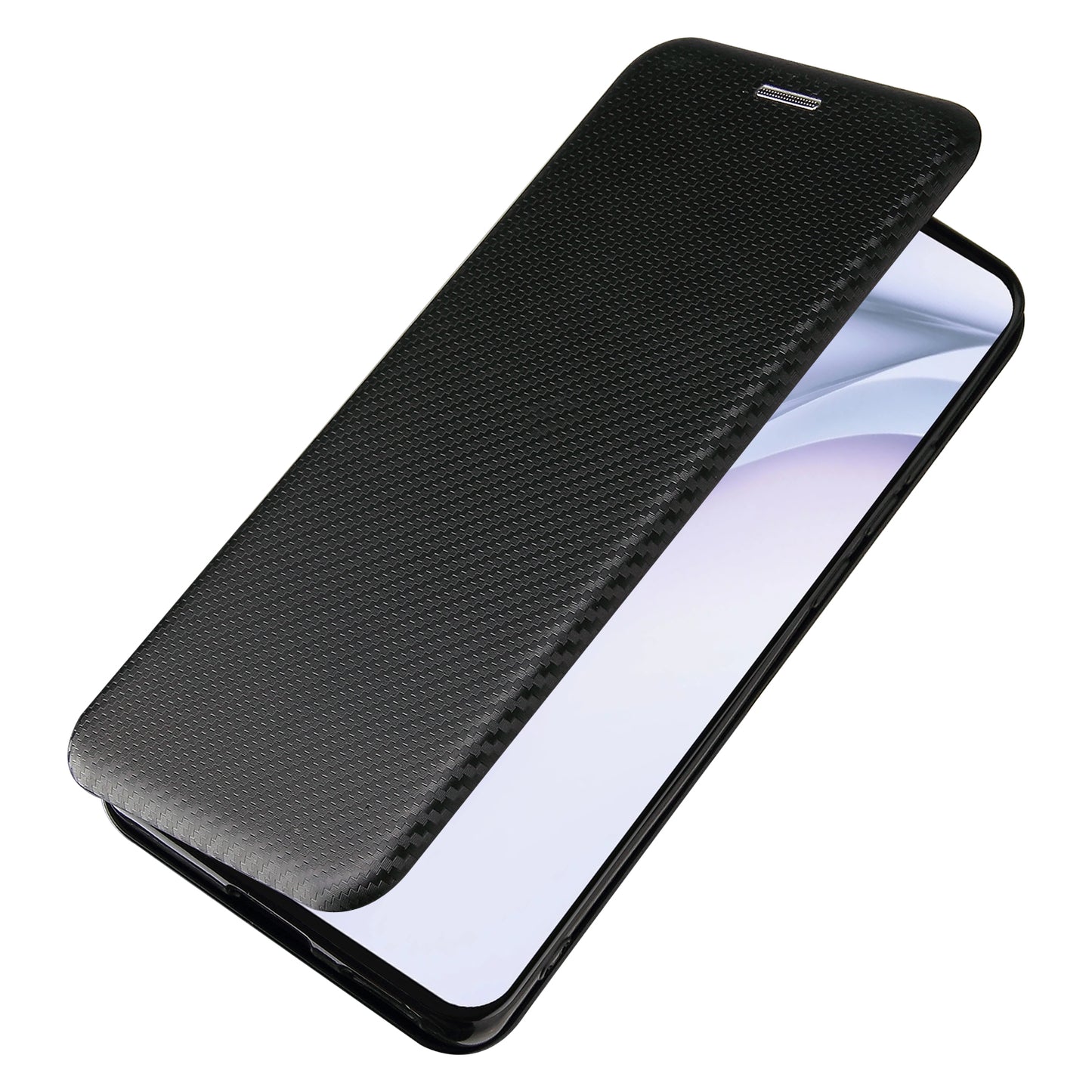 For Huawei P50 Pro Auto-absorbed Leather Cover Carbon Fiber Texture, with Detachable Ring Kickstand Strap
