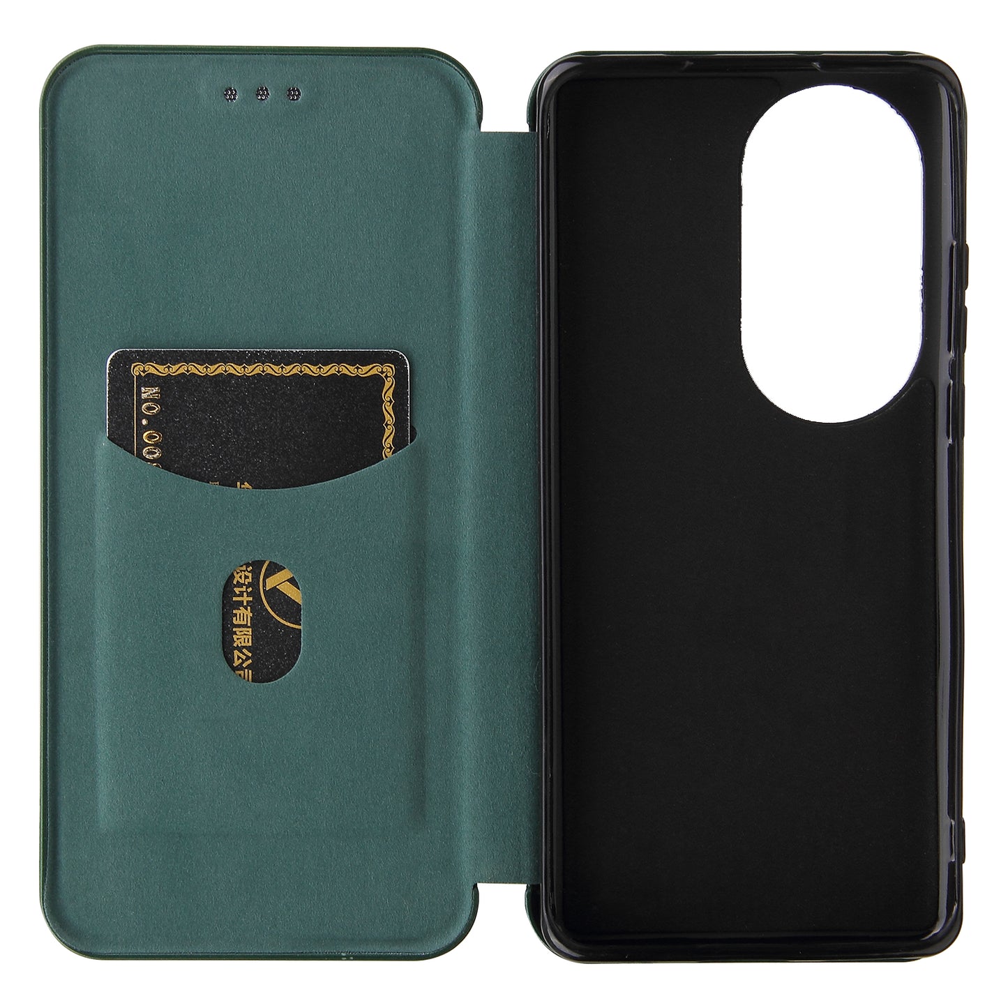 For Huawei P50 Pro Auto-absorbed Leather Cover Carbon Fiber Texture, with Detachable Ring Kickstand Strap