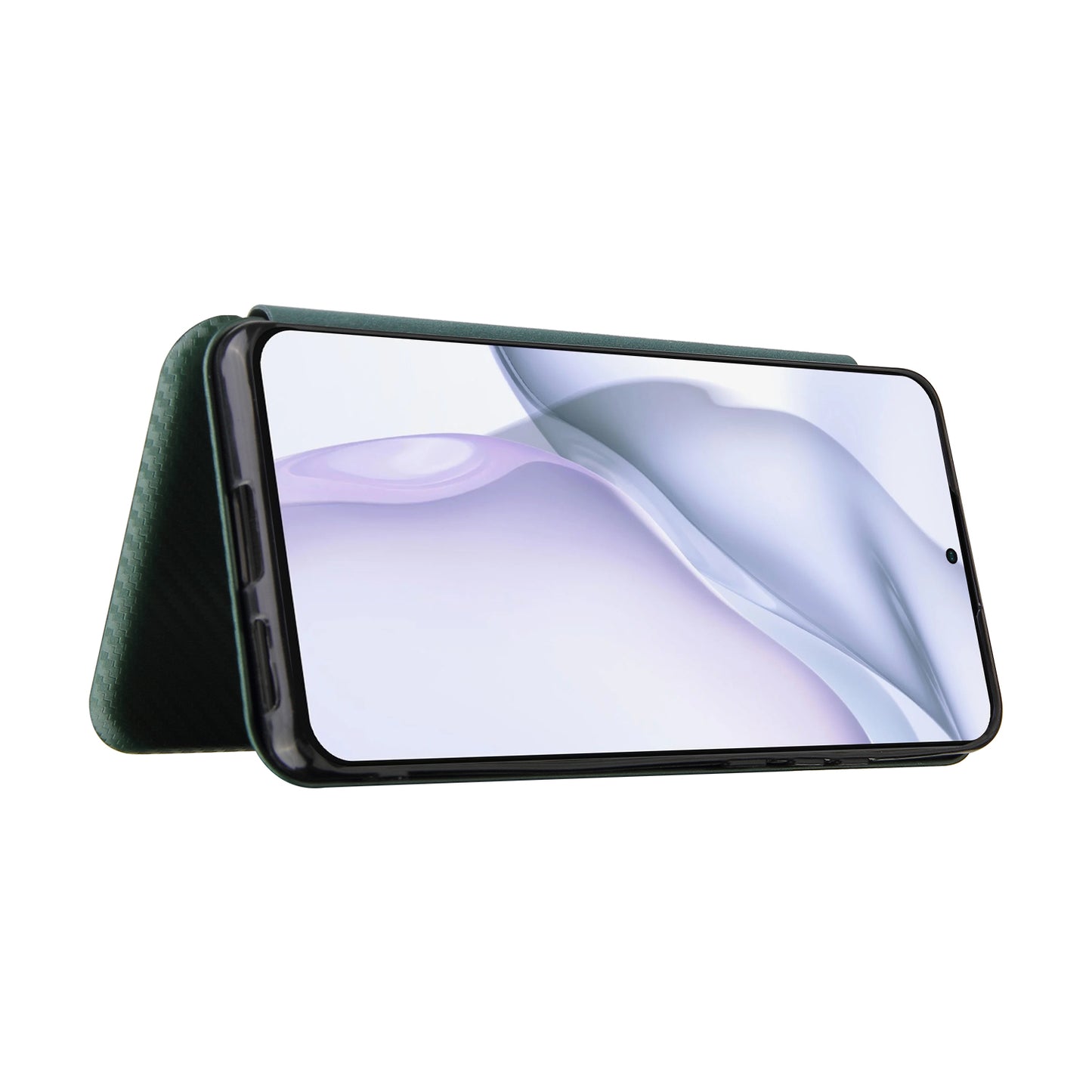 For Huawei P50 Pro Auto-absorbed Leather Cover Carbon Fiber Texture, with Detachable Ring Kickstand Strap