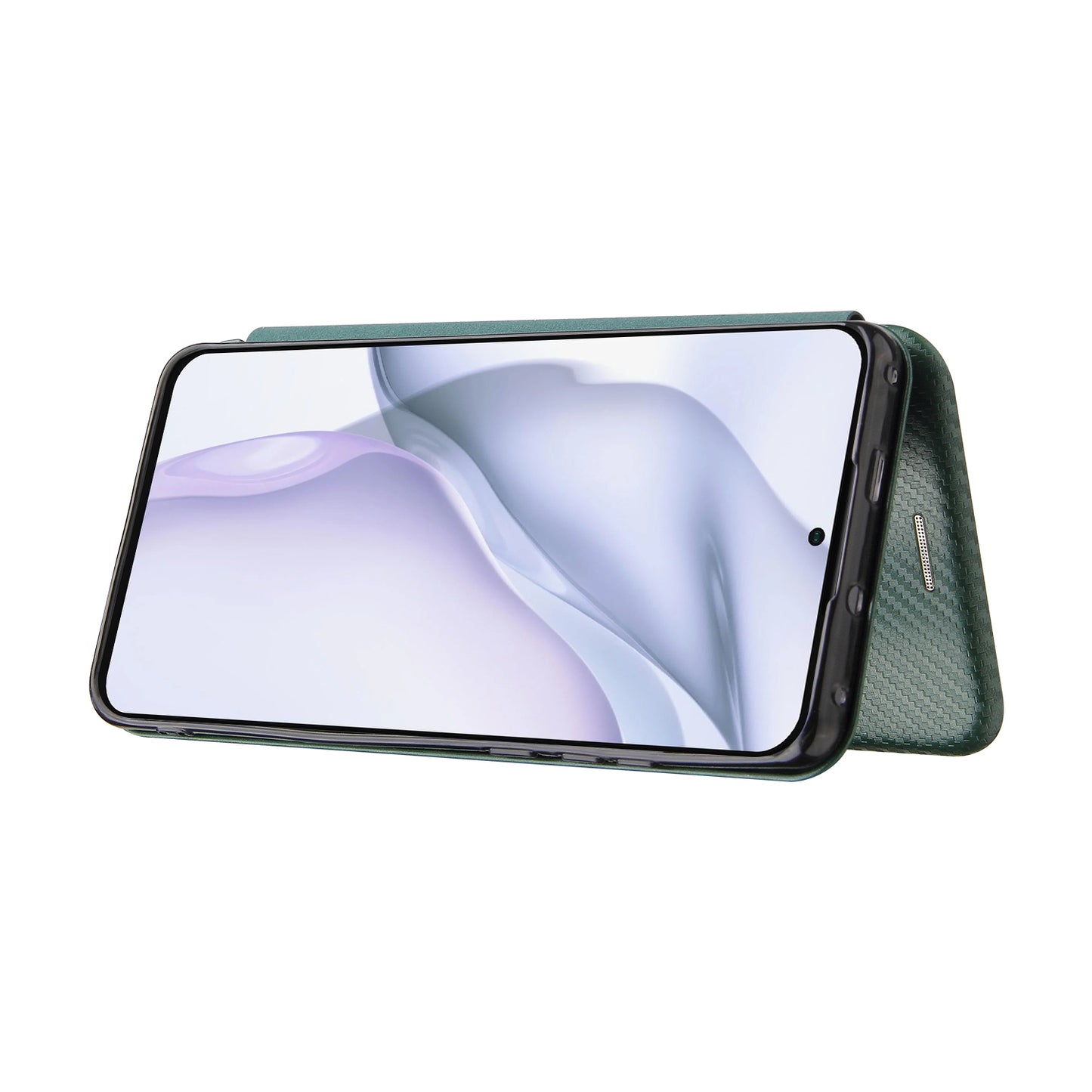 For Huawei P50 Pro Auto-absorbed Leather Cover Carbon Fiber Texture, with Detachable Ring Kickstand Strap