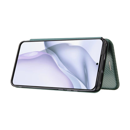 For Huawei P50 Pro Auto-absorbed Leather Cover Carbon Fiber Texture, with Detachable Ring Kickstand Strap