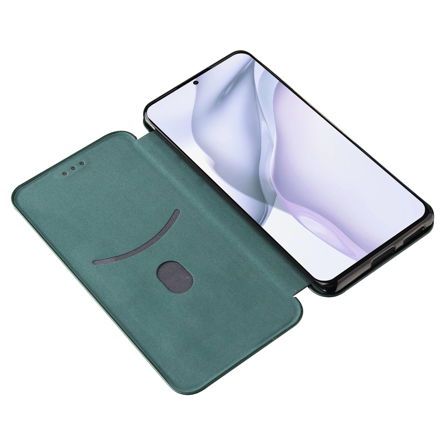 For Huawei P50 Pro Auto-absorbed Leather Cover Carbon Fiber Texture, with Detachable Ring Kickstand Strap