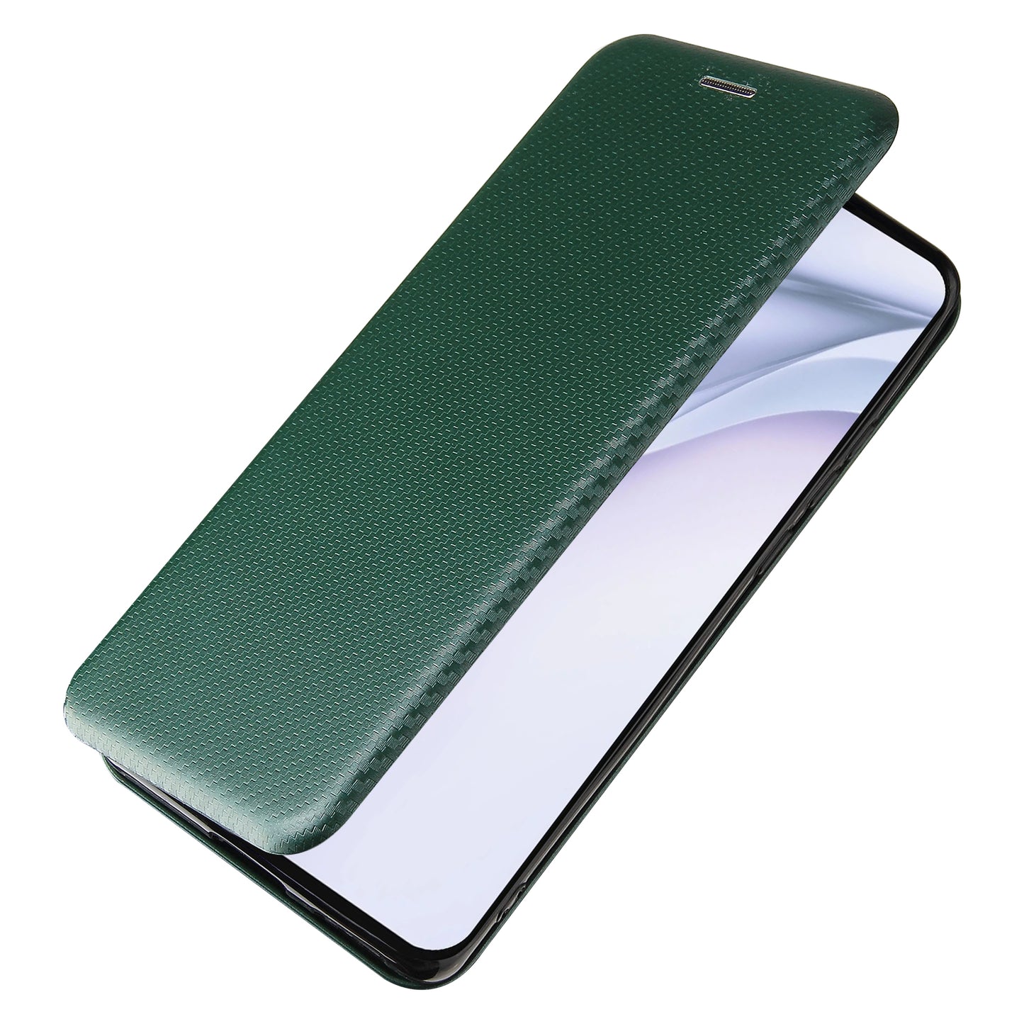 For Huawei P50 Pro Auto-absorbed Leather Cover Carbon Fiber Texture, with Detachable Ring Kickstand Strap