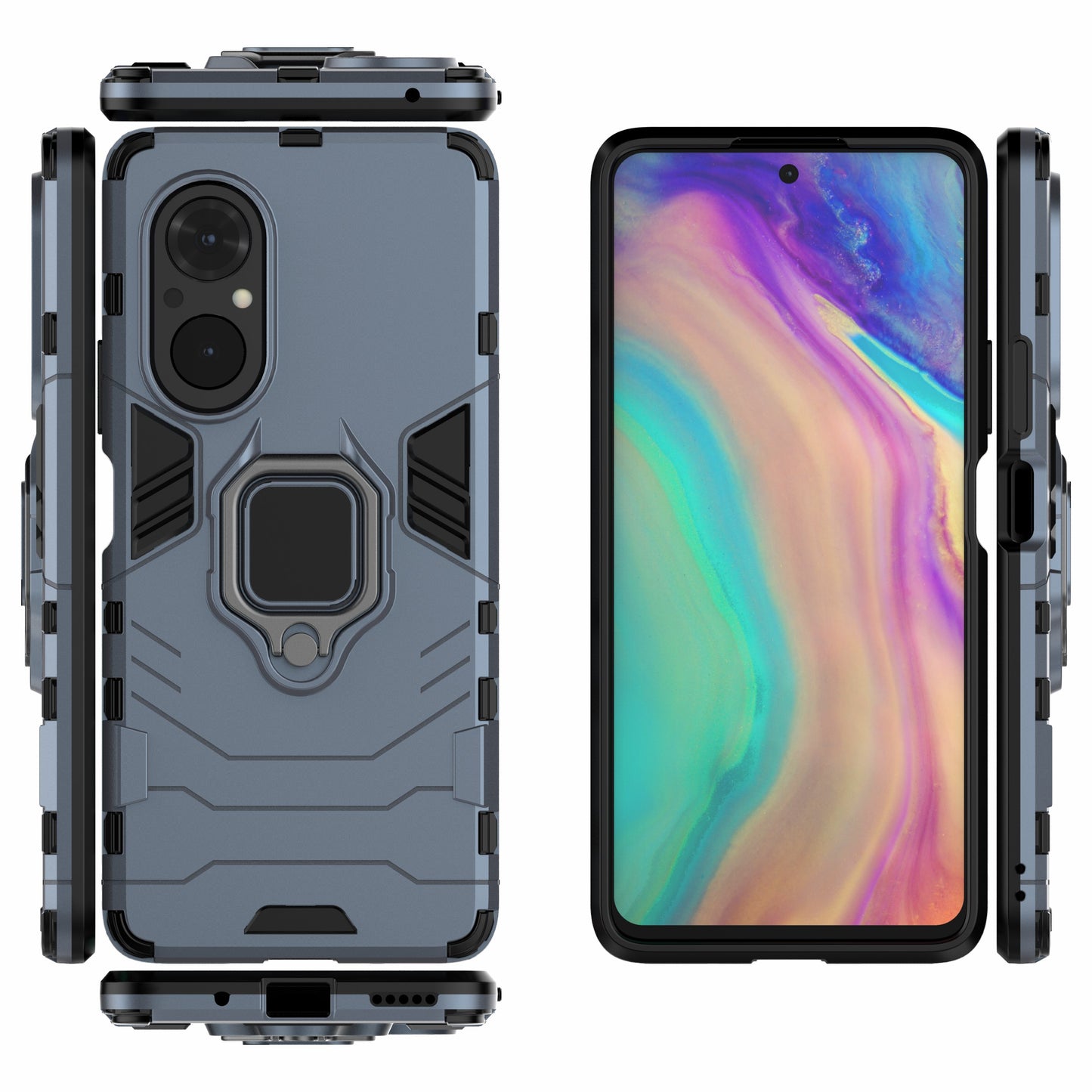 PC + TPU Ring Holder Kickstand Design Shell Cell Phone Hybrid Case Cover for Honor 50 SE