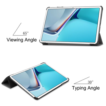 For Huawei MatePad 11 (2021) Protective Case Shockproof PU Leather Tablet Shell Three-fold Stand Cover Support Auto Wake/Sleep