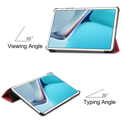 For Huawei MatePad 11 (2021) Protective Case Shockproof PU Leather Tablet Shell Three-fold Stand Cover Support Auto Wake/Sleep