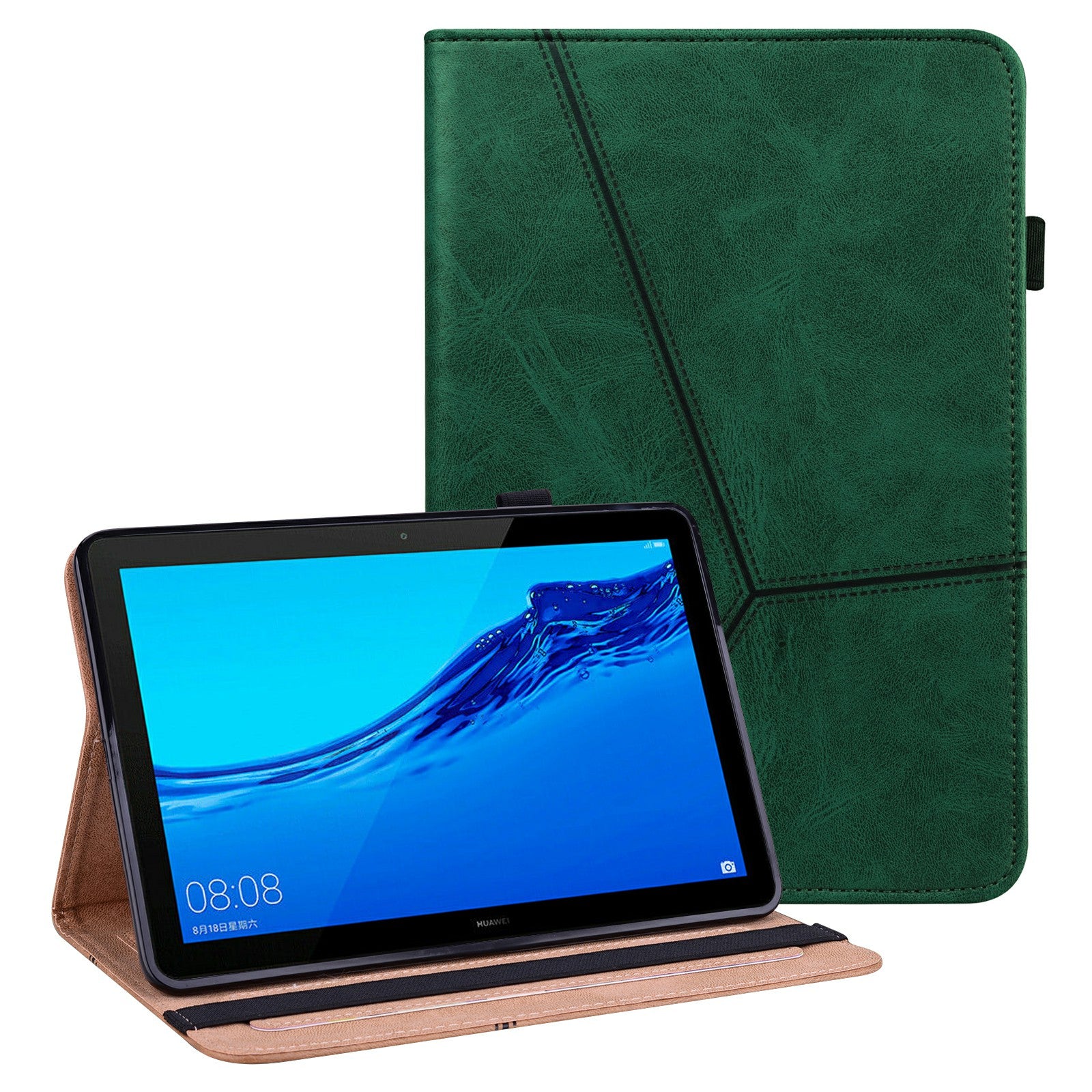 Stitching Line Design Leather Tablet Stand Cover with Card Holder for Huawei MediaPad T5 10.1