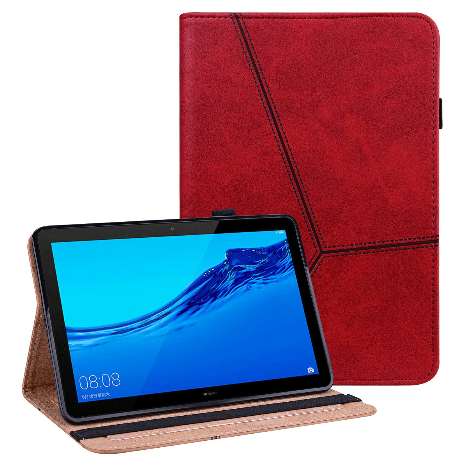 Stitching Line Design Leather Tablet Stand Cover with Card Holder for Huawei MediaPad T5 10.1