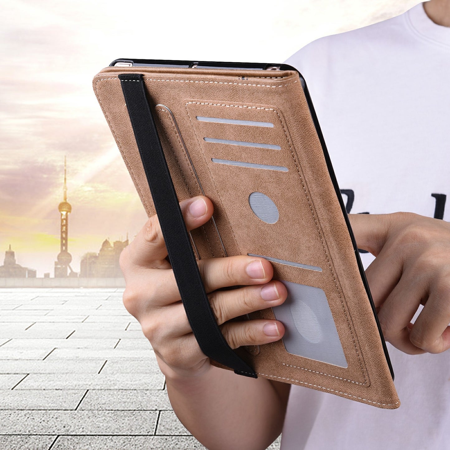 Stitching Line Design Leather Tablet Stand Cover with Card Holder for Huawei MediaPad T5 10.1