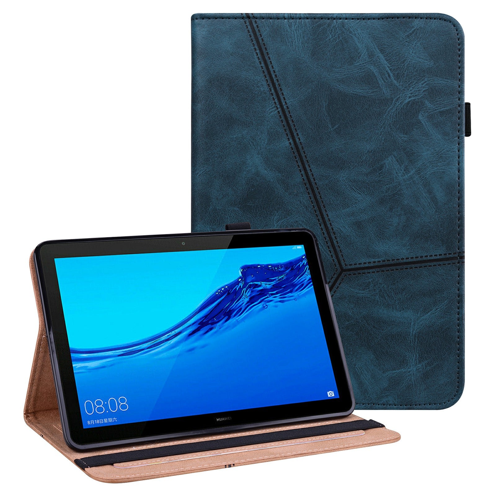 Stitching Line Design Leather Tablet Stand Cover with Card Holder for Huawei MediaPad T5 10.1