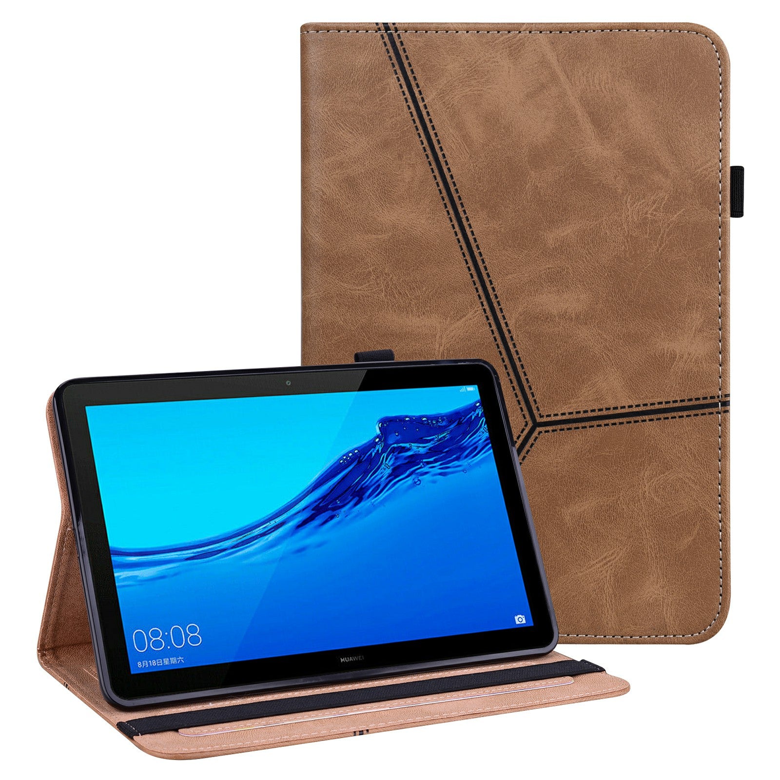 Stitching Line Design Leather Tablet Stand Cover with Card Holder for Huawei MediaPad T5 10.1