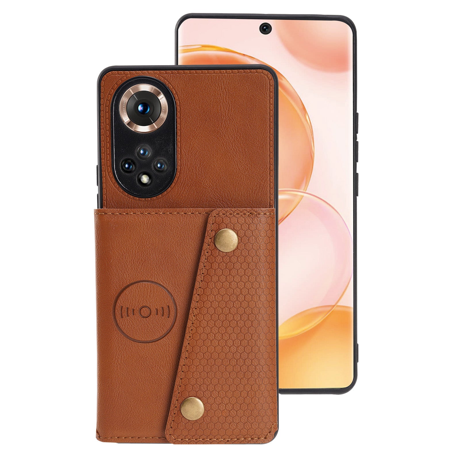 Built-in Vehicle Magnetic Sheet Card Slots Shockproof Stylish PU Leather Coated TPU Case for Honor 50