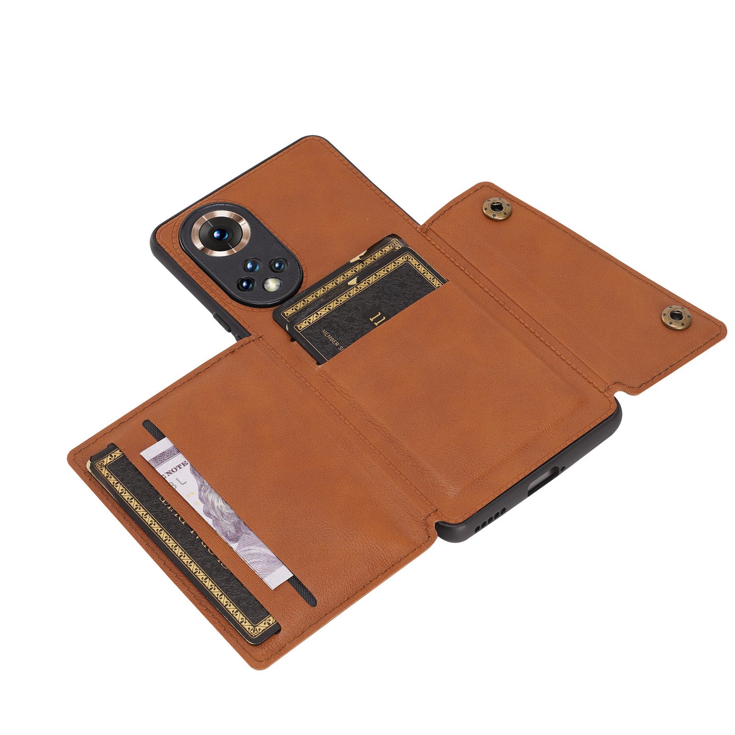 Built-in Vehicle Magnetic Sheet Card Slots Shockproof Stylish PU Leather Coated TPU Case for Honor 50