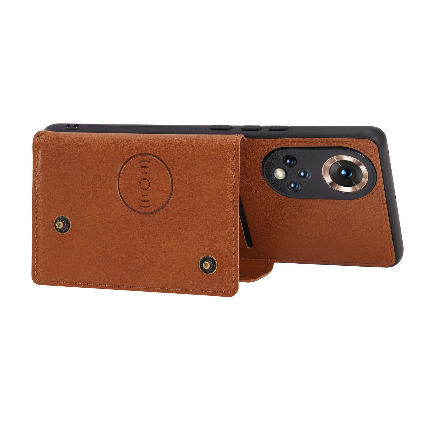 Built-in Vehicle Magnetic Sheet Card Slots Shockproof Stylish PU Leather Coated TPU Case for Honor 50