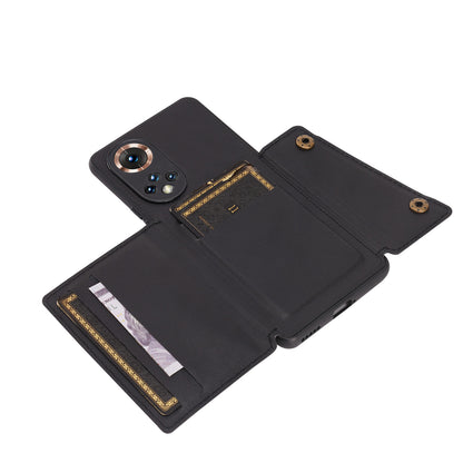 Built-in Vehicle Magnetic Sheet Card Slots Shockproof Stylish PU Leather Coated TPU Case for Honor 50