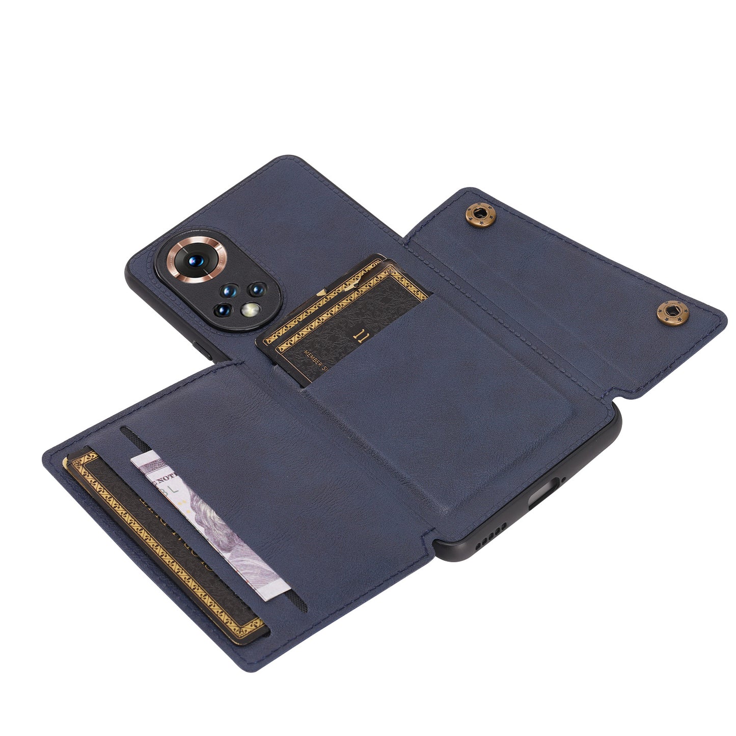 Built-in Vehicle Magnetic Sheet Card Slots Shockproof Stylish PU Leather Coated TPU Case for Honor 50