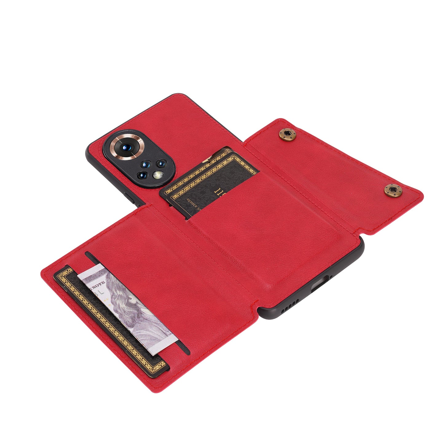 Built-in Vehicle Magnetic Sheet Card Slots Shockproof Stylish PU Leather Coated TPU Case for Honor 50