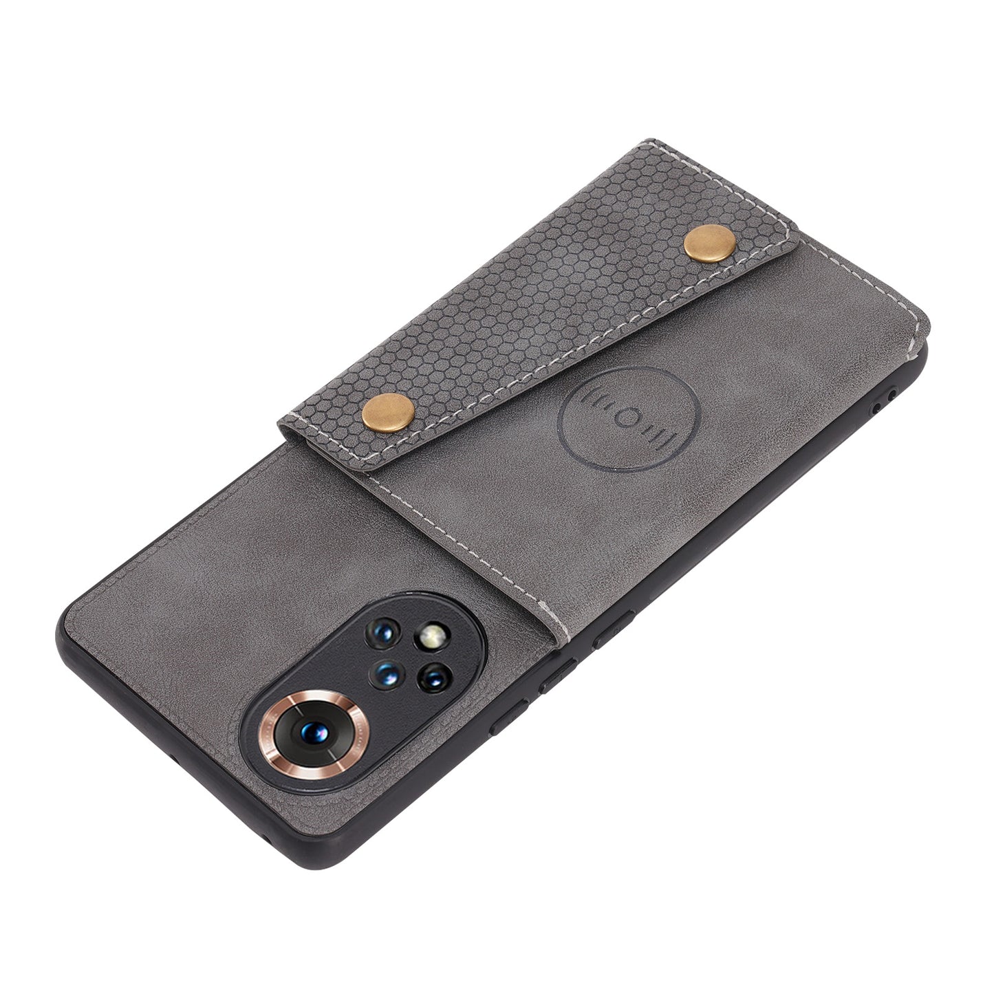Built-in Vehicle Magnetic Sheet Card Slots Shockproof Stylish PU Leather Coated TPU Case for Honor 50