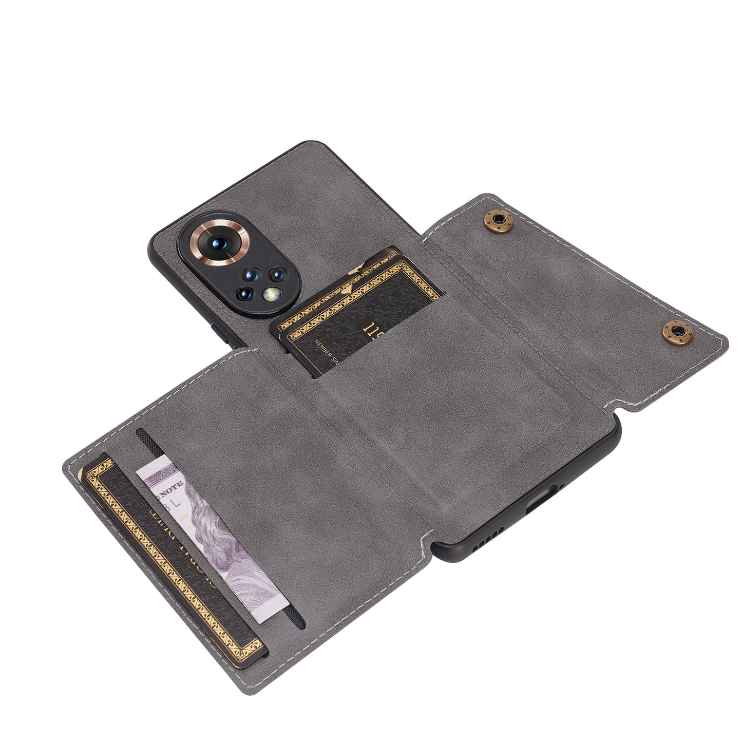 Built-in Vehicle Magnetic Sheet Card Slots Shockproof Stylish PU Leather Coated TPU Case for Honor 50