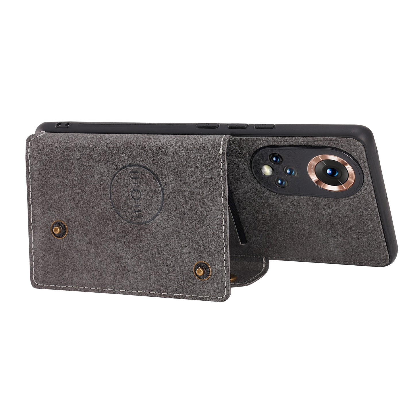 Built-in Vehicle Magnetic Sheet Card Slots Shockproof Stylish PU Leather Coated TPU Case for Honor 50