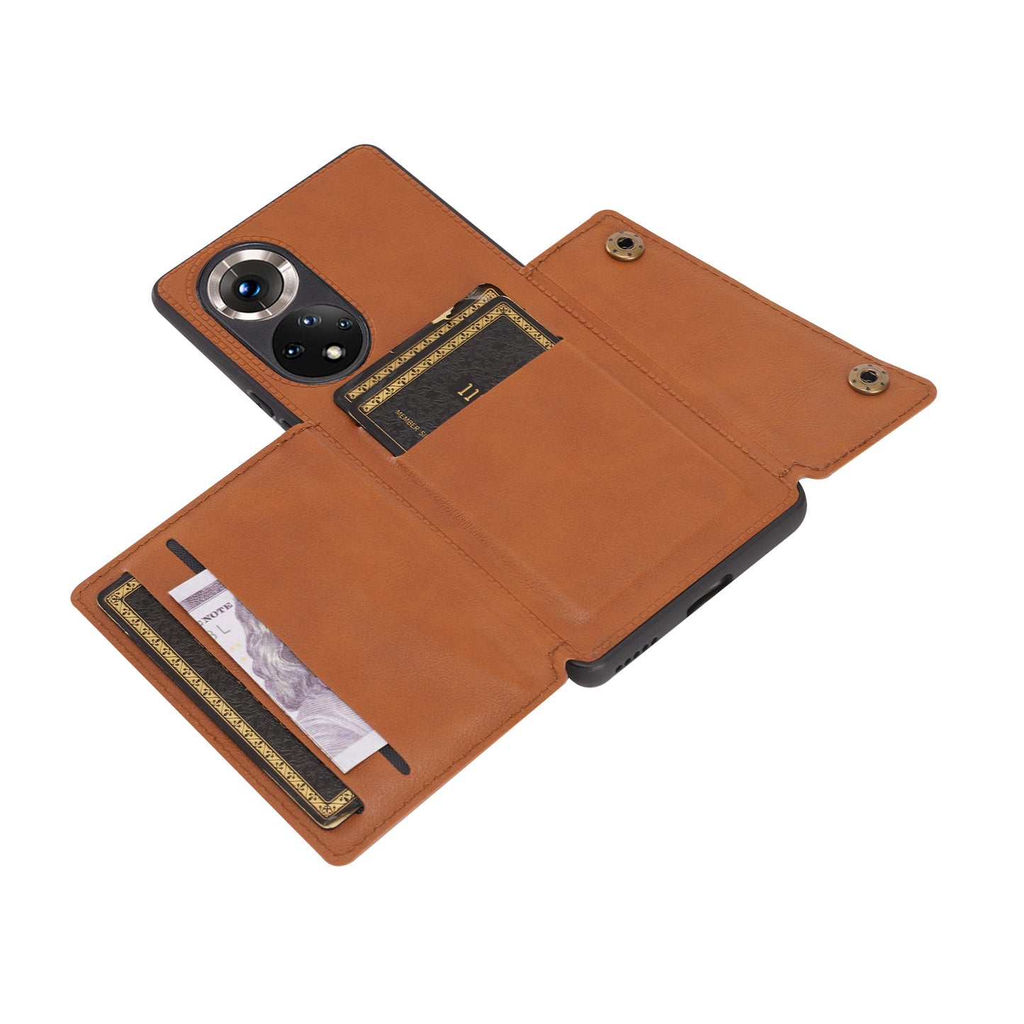 Built-in Vehicle Magnetic Sheet Card Slots Scratch-Resistant Kickstand PU Leather Coated TPU Case for Huawei nova 9 Pro/Honor 50 Pro