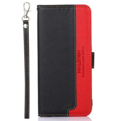 KHAZNEH Anti-theft Swiping Litchi Skin PU Leather RFID Blocking Wallet Stand Protective Phone Case with Strap for Honor 50 Pro