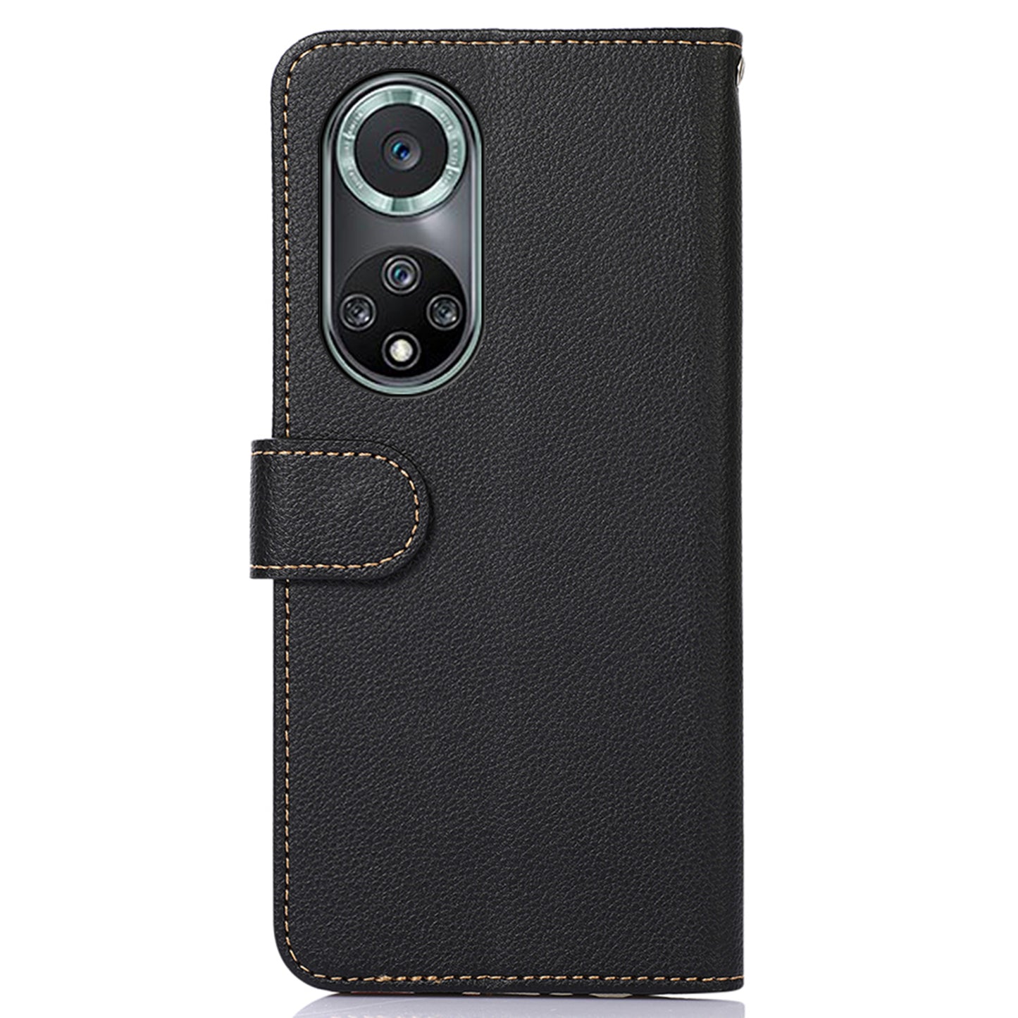 KHAZNEH Anti-theft Swiping Litchi Skin PU Leather RFID Blocking Wallet Stand Protective Phone Case with Strap for Honor 50 Pro