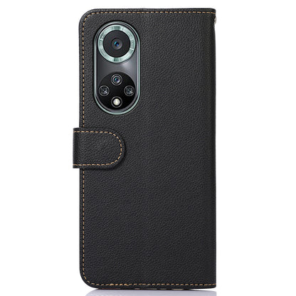 KHAZNEH Anti-theft Swiping Litchi Skin PU Leather RFID Blocking Wallet Stand Protective Phone Case with Strap for Honor 50 Pro