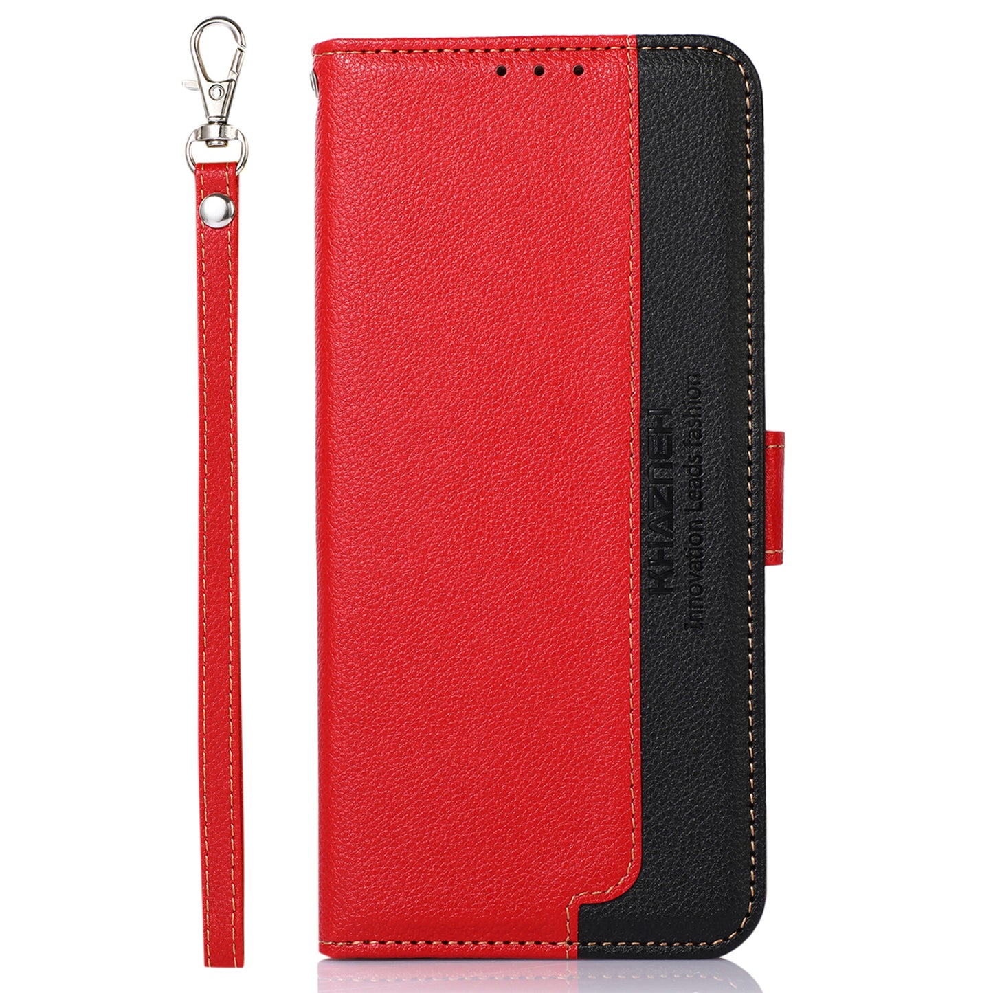 KHAZNEH Anti-theft Swiping Litchi Skin PU Leather RFID Blocking Wallet Stand Protective Phone Case with Strap for Honor 50 Pro