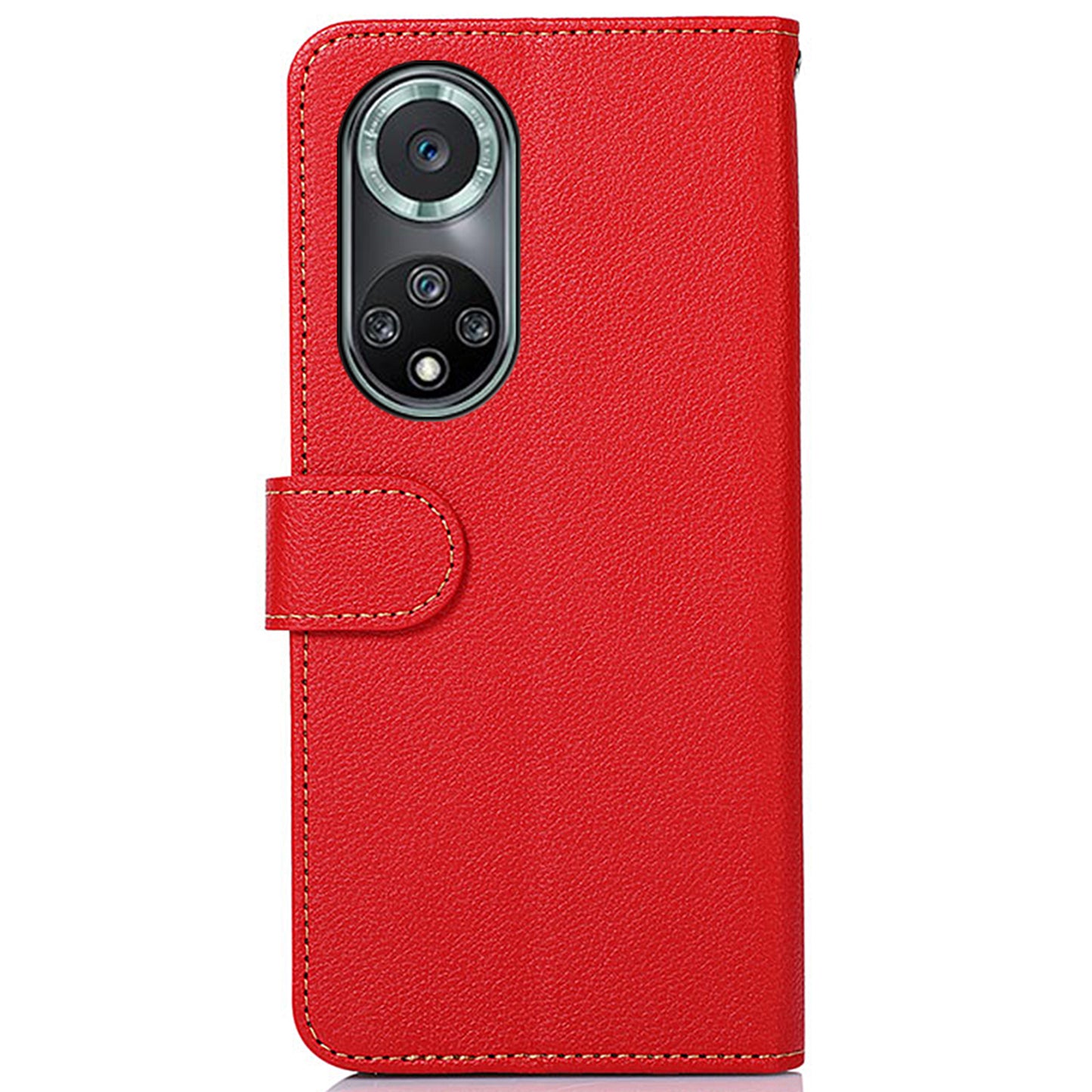KHAZNEH Anti-theft Swiping Litchi Skin PU Leather RFID Blocking Wallet Stand Protective Phone Case with Strap for Honor 50 Pro