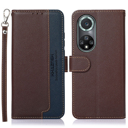 KHAZNEH Anti-theft Swiping Litchi Skin PU Leather RFID Blocking Wallet Stand Protective Phone Case with Strap for Honor 50 Pro