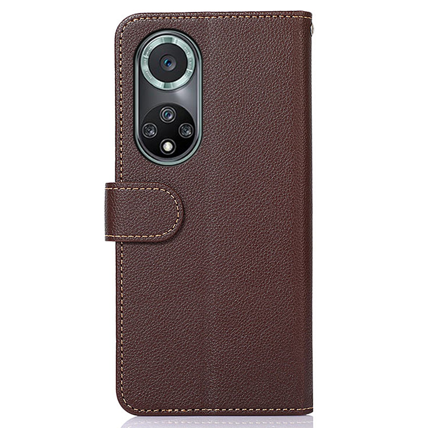 KHAZNEH Anti-theft Swiping Litchi Skin PU Leather RFID Blocking Wallet Stand Protective Phone Case with Strap for Honor 50 Pro
