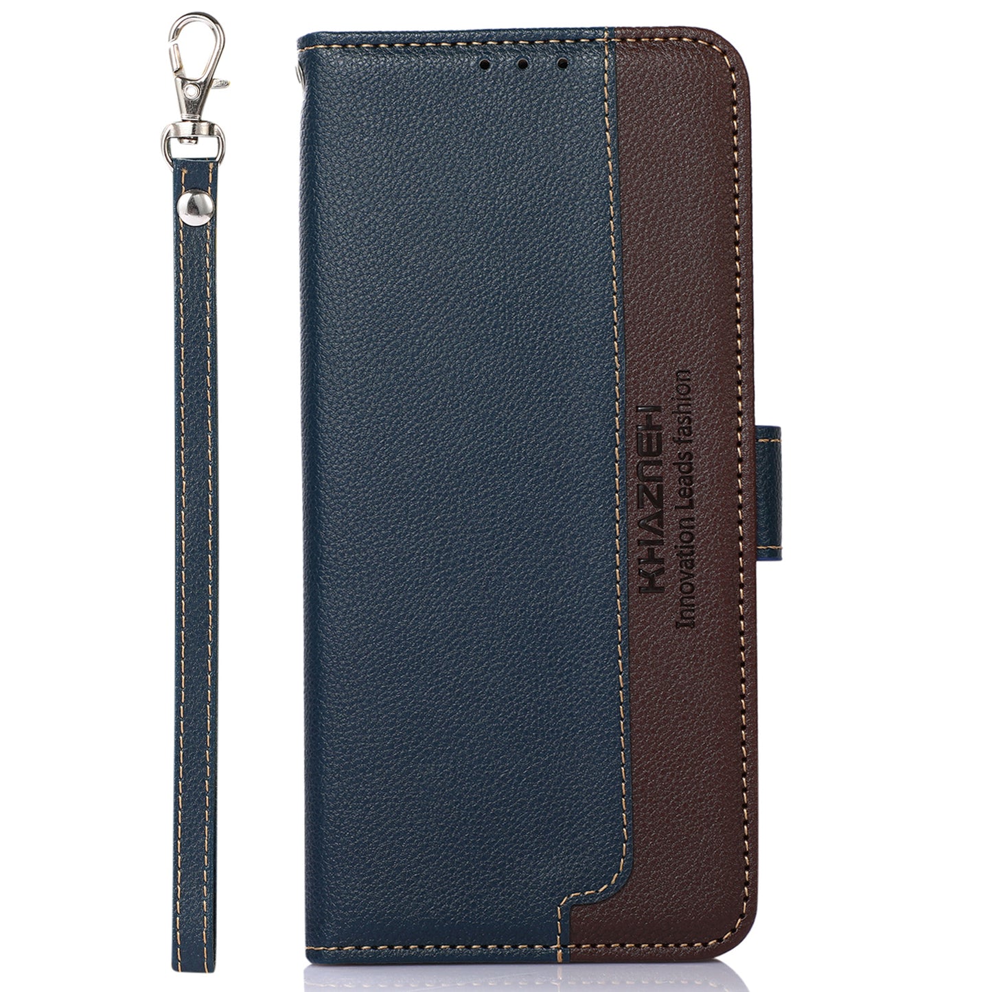 KHAZNEH Anti-theft Swiping Litchi Skin PU Leather RFID Blocking Wallet Stand Protective Phone Case with Strap for Honor 50 Pro