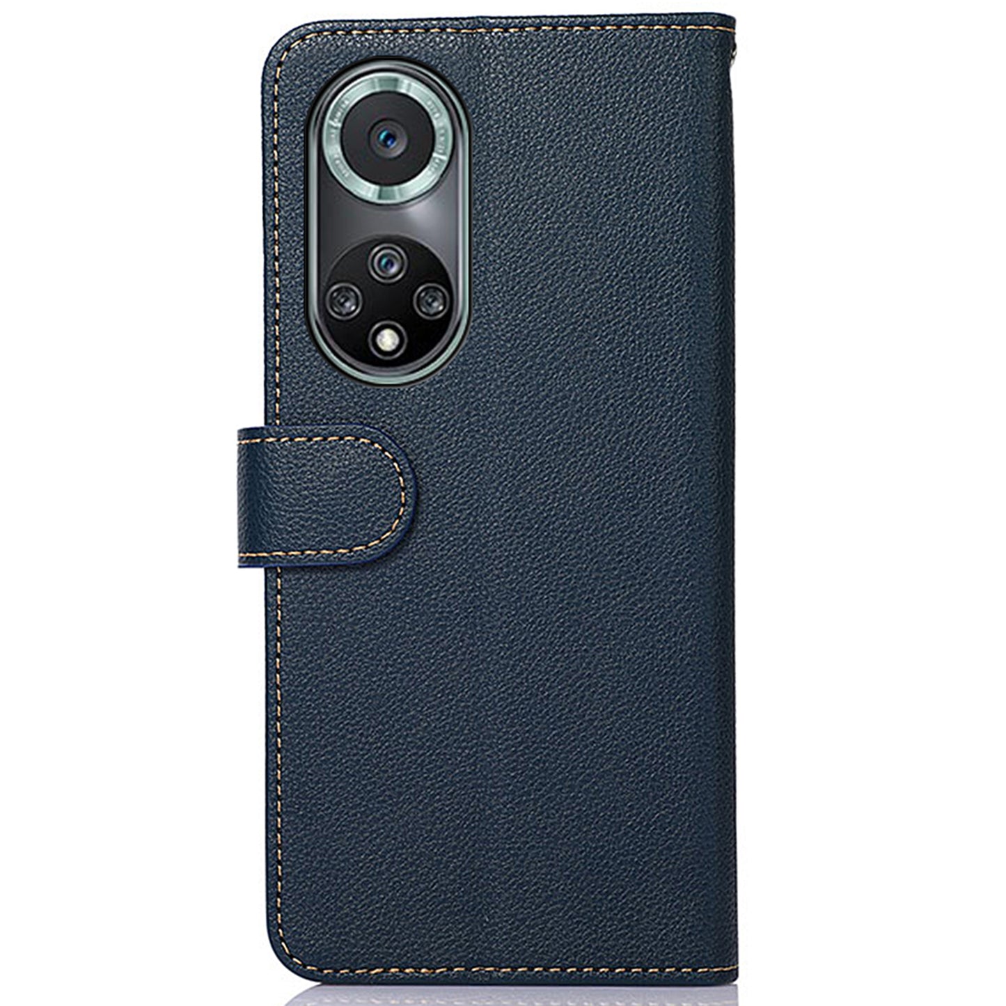 KHAZNEH Anti-theft Swiping Litchi Skin PU Leather RFID Blocking Wallet Stand Protective Phone Case with Strap for Honor 50 Pro
