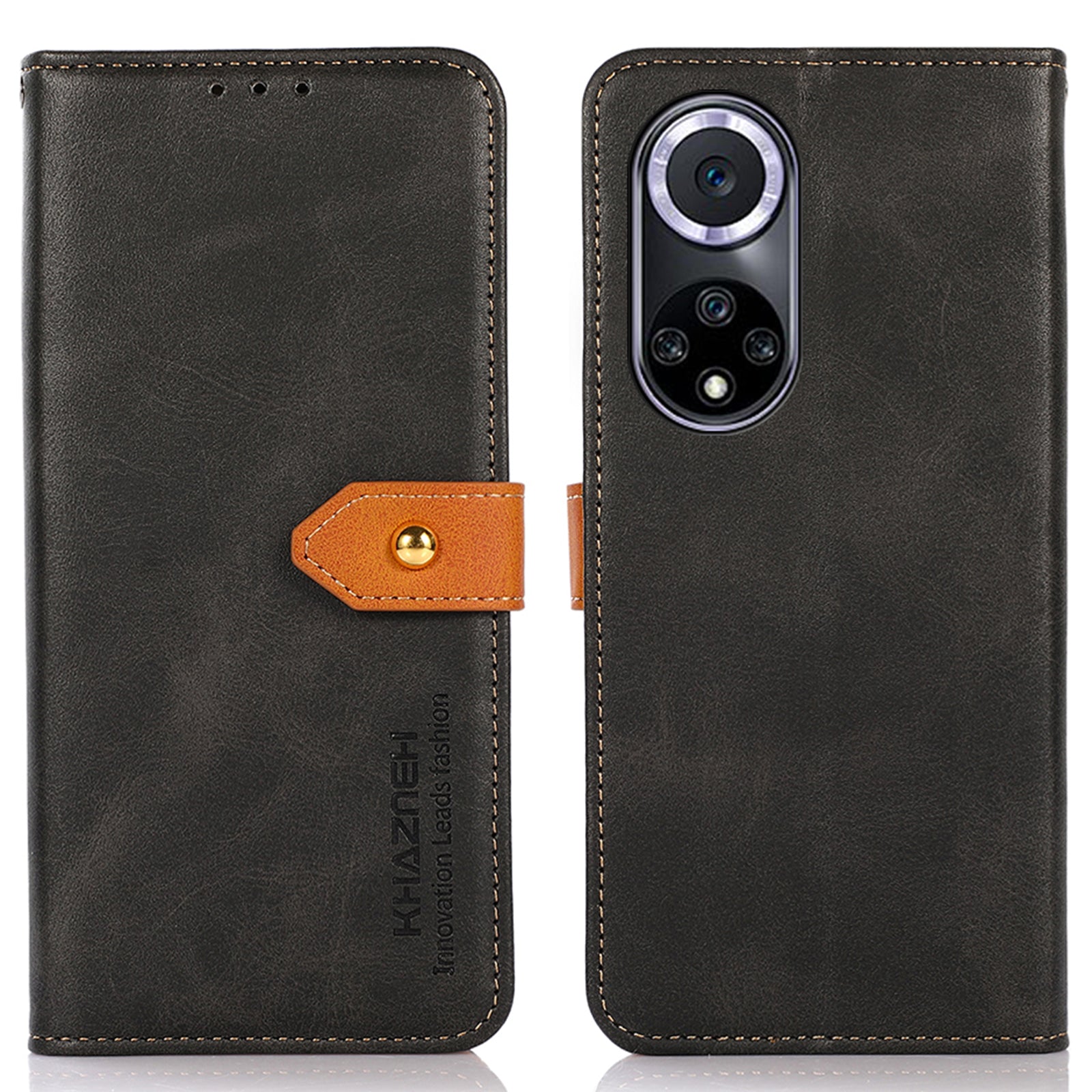 KHAZNEH Wallet Stand Magnetic Golden Clasp Shock Absorption Leather Cover Case for Honor 50