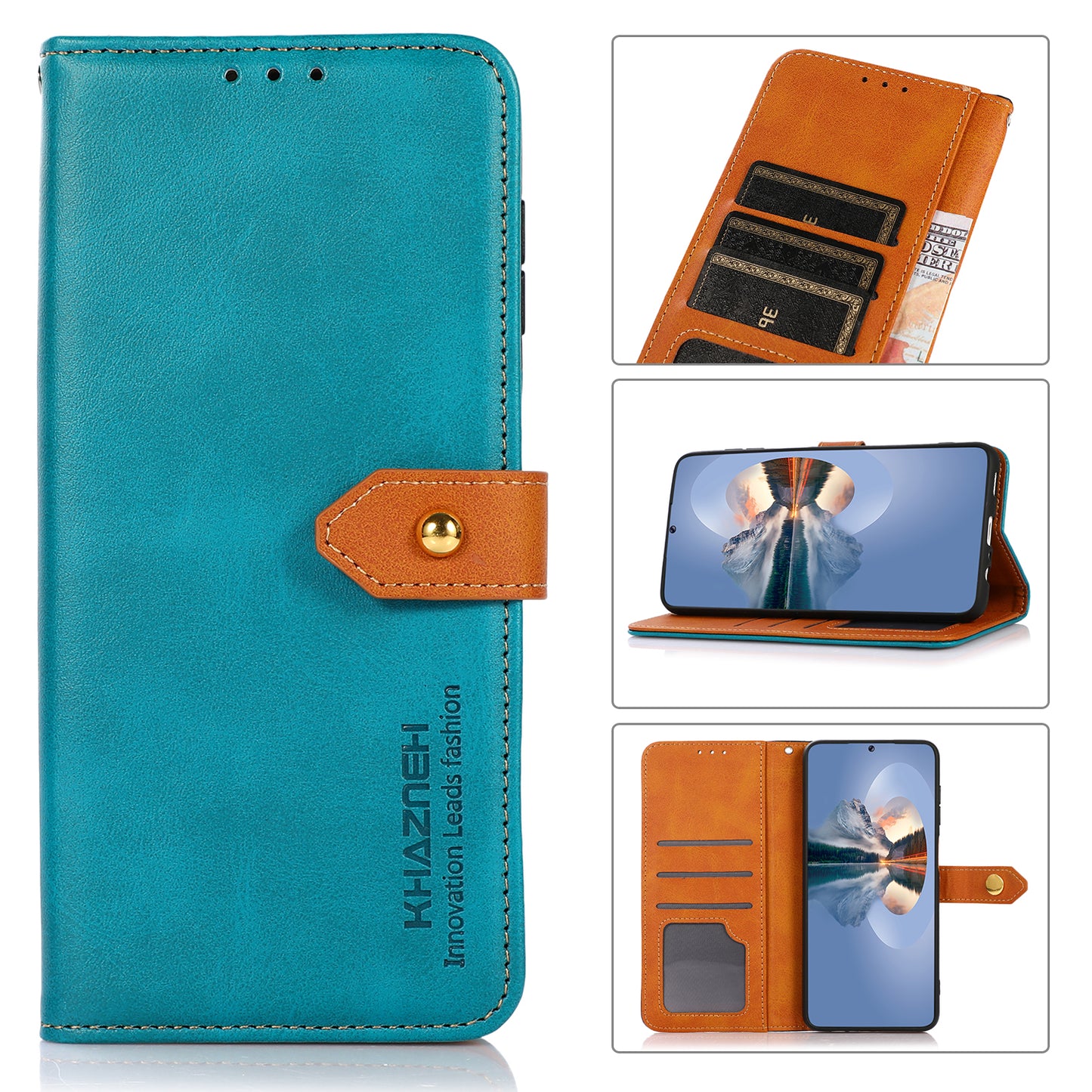 KHAZNEH Wallet Stand Magnetic Golden Clasp Shock Absorption Leather Cover Case for Honor 50