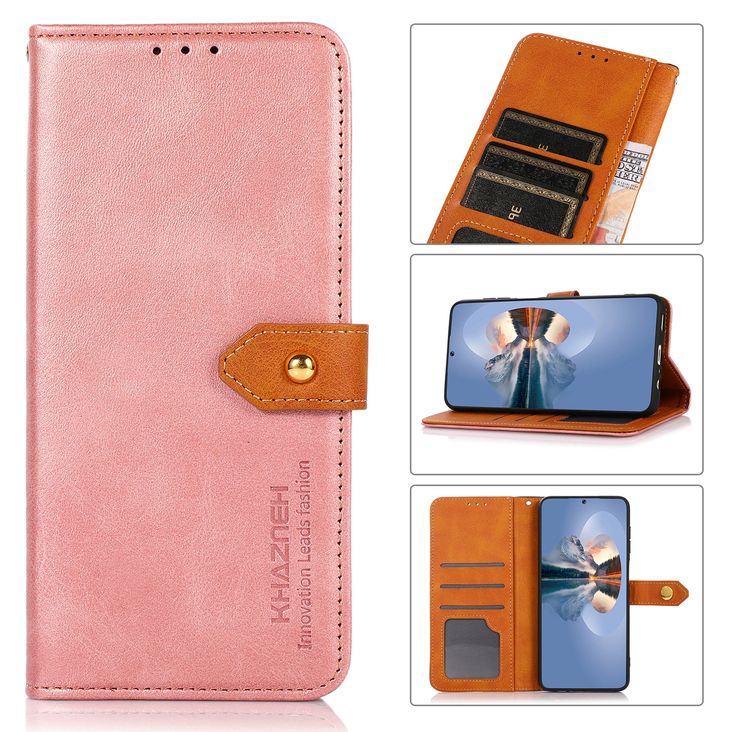 KHAZNEH Wallet Stand Magnetic Golden Clasp Shock Absorption Leather Cover Case for Honor 50