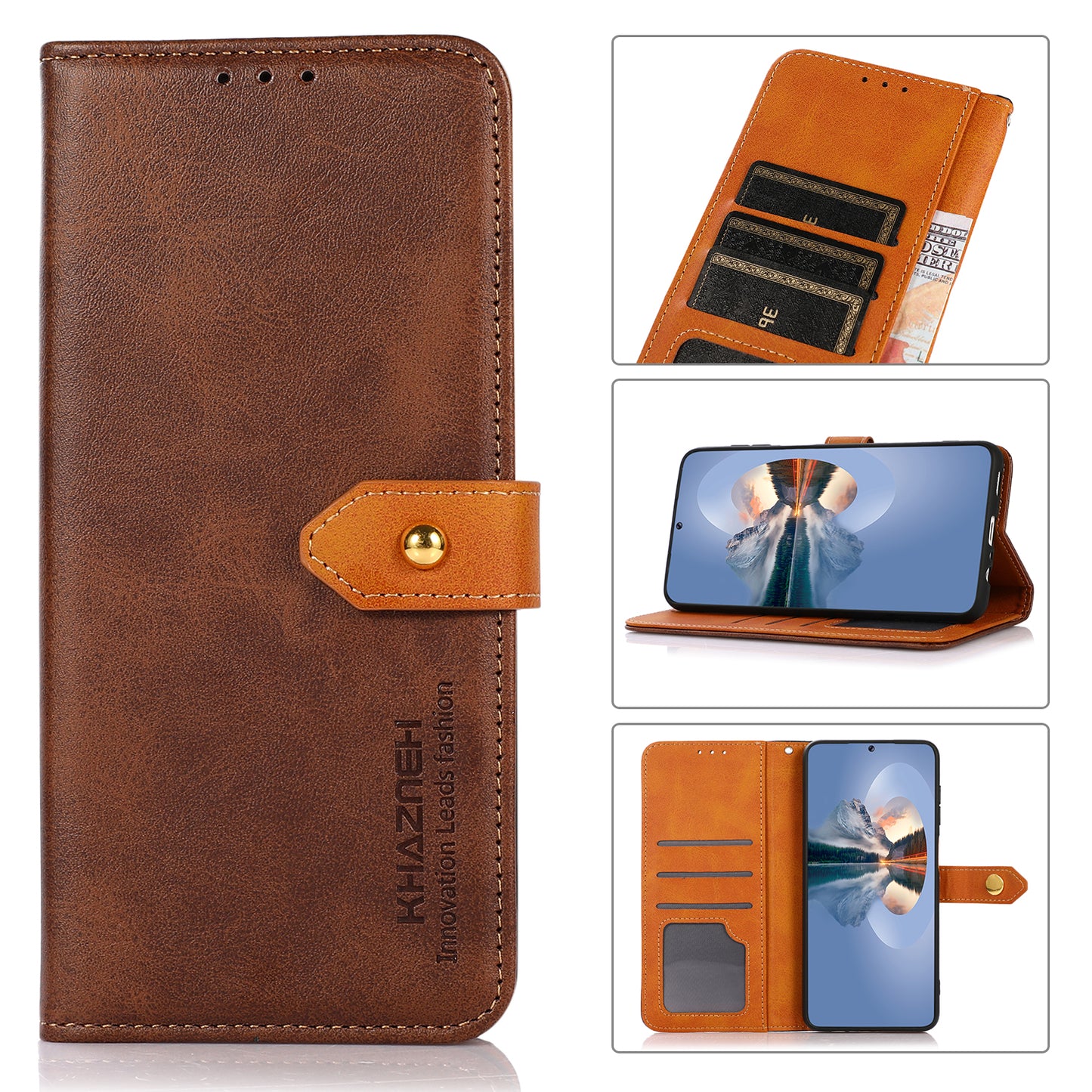KHAZNEH Wallet Stand Magnetic Golden Clasp Shock Absorption Leather Cover Case for Honor 50