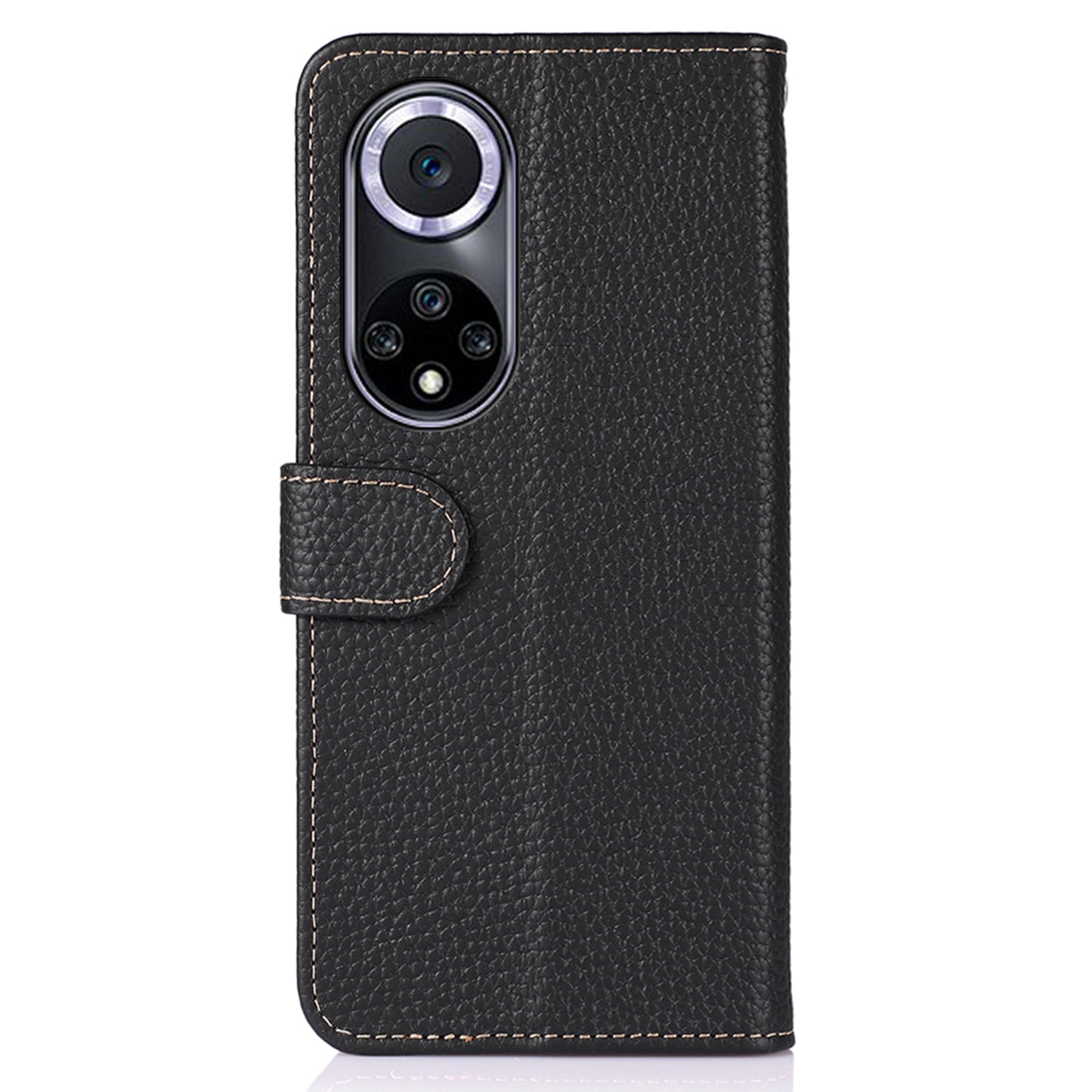KHAZNEH Stand Litchi Texture Top Layer Flip Genuine Leather Wallet Magnetic Closure Protective Case for Honor 50