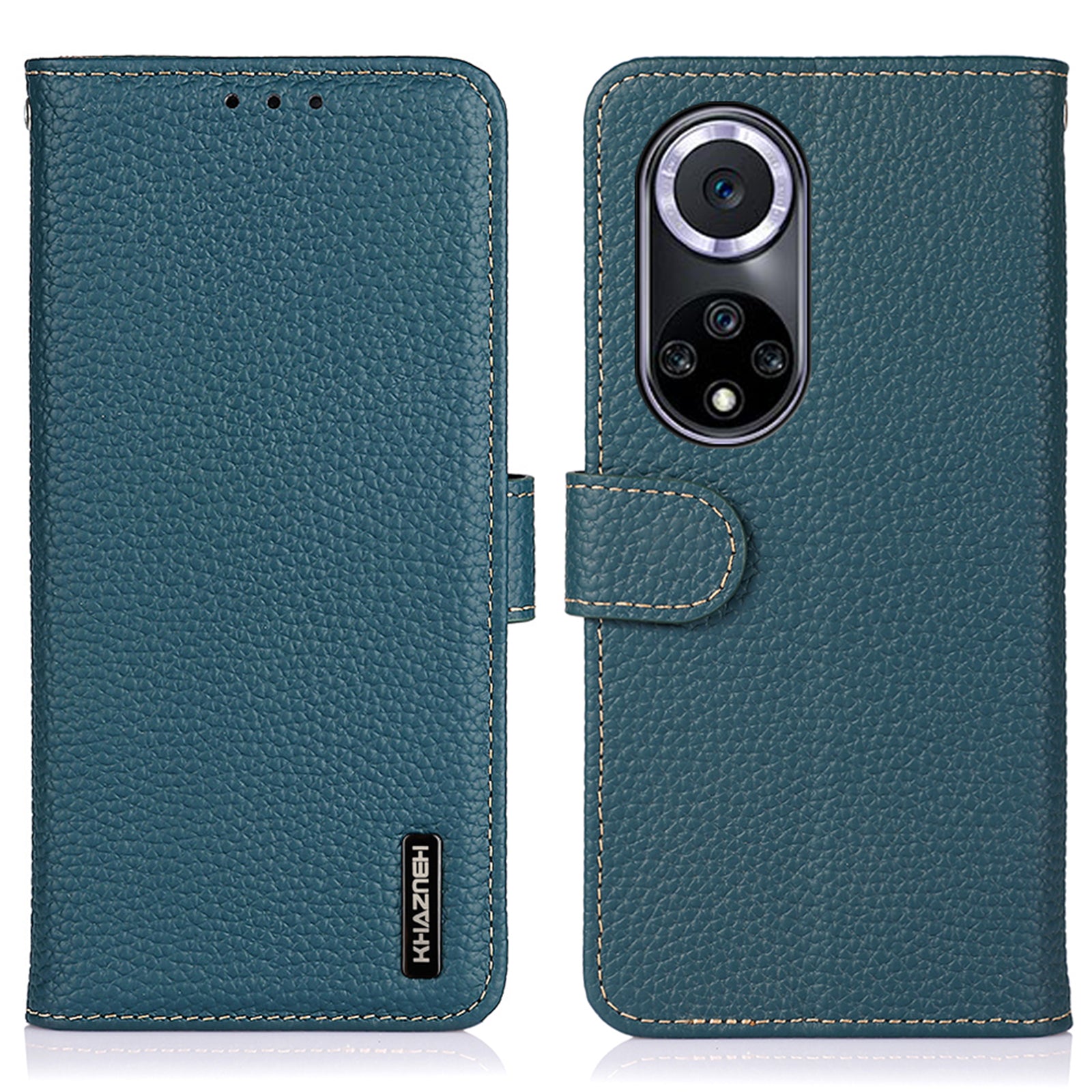 KHAZNEH Stand Litchi Texture Top Layer Flip Genuine Leather Wallet Magnetic Closure Protective Case for Honor 50