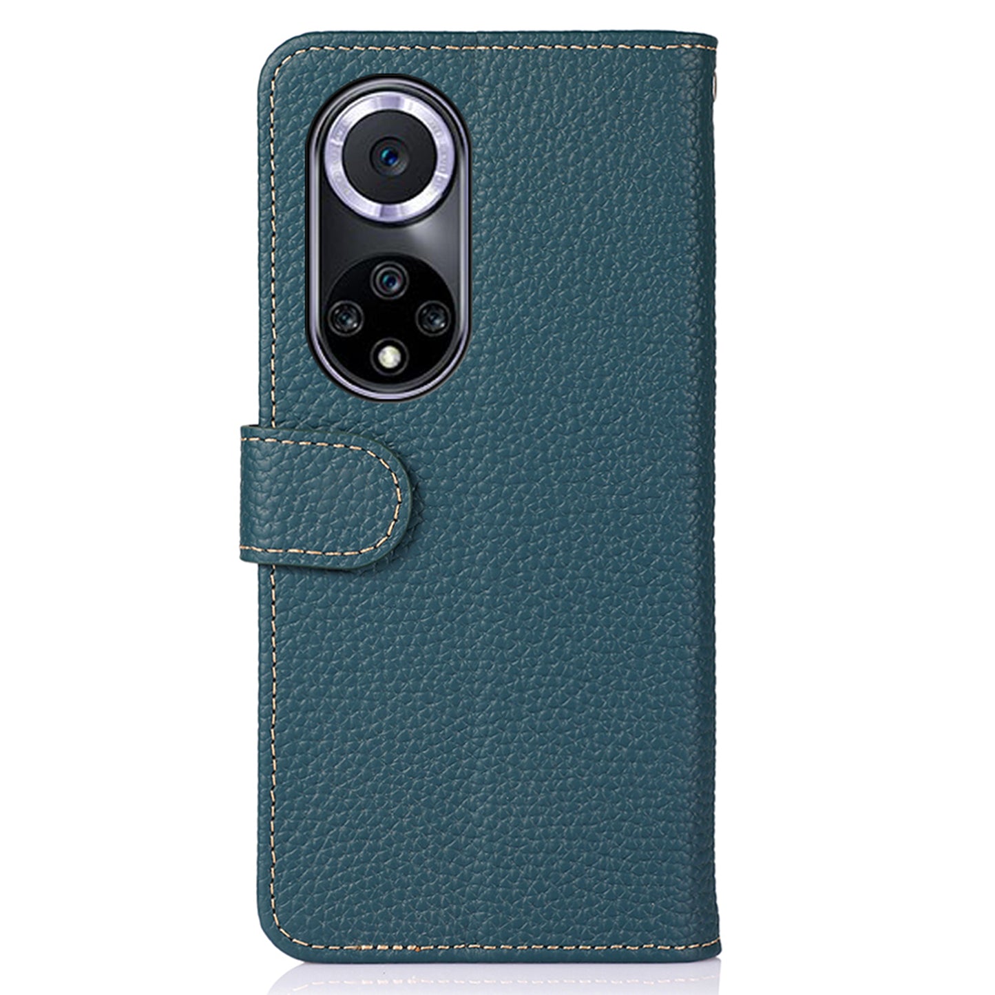 KHAZNEH Stand Litchi Texture Top Layer Flip Genuine Leather Wallet Magnetic Closure Protective Case for Honor 50