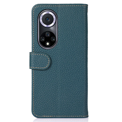 KHAZNEH Stand Litchi Texture Top Layer Flip Genuine Leather Wallet Magnetic Closure Protective Case for Honor 50