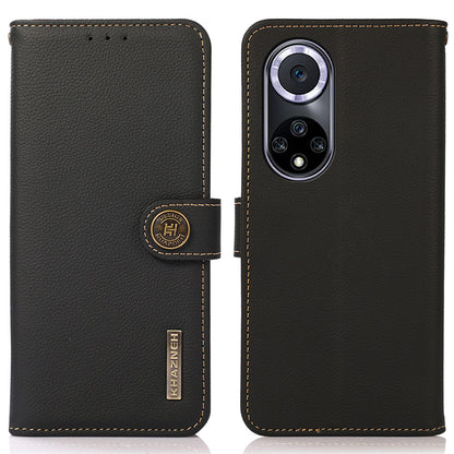 KHAZNEH Genuine Leather Stand RFID Blocking Anti-swiping Top Layer Wallet Magnetic Shockproof Cover for Honor 50