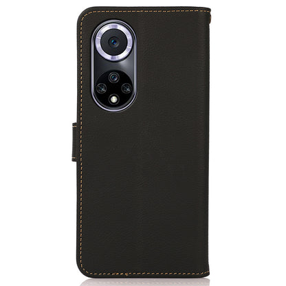 KHAZNEH Genuine Leather Stand RFID Blocking Anti-swiping Top Layer Wallet Magnetic Shockproof Cover for Honor 50