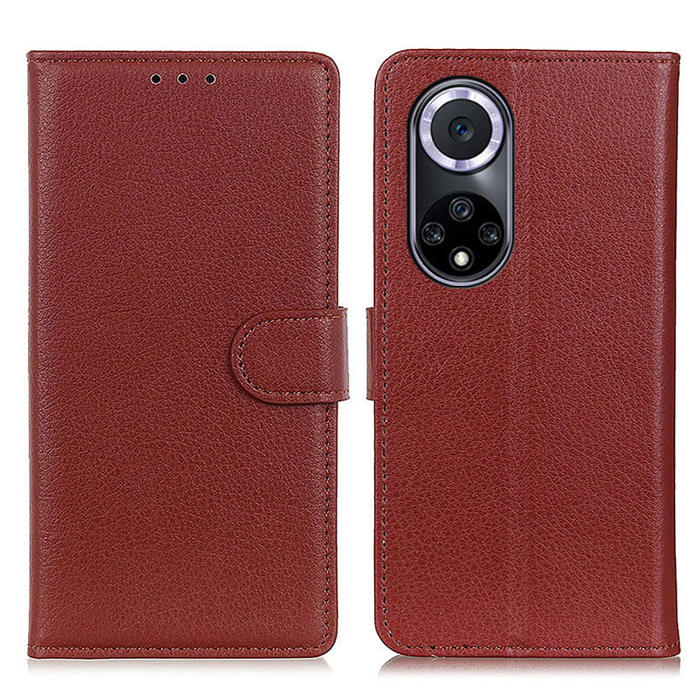 Litchi Texture Scratch Resistant Shock-absorption PU Leather Stand Wallet Phone Case Cover for Honor 50